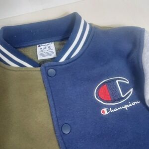 Champion Boys Varsity Jacket Olive Green Blue Gray Size M (10/12) Athletic‎